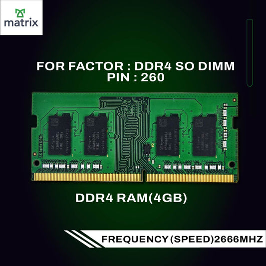 Matrix DDR4 4GB RAM for Laptop - High-Speed 2666MHz, SO-DIMM Memory