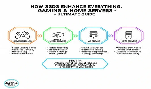 How SSDs enhance gaming consoles, DVRs, NAS arrays and home servers infographic