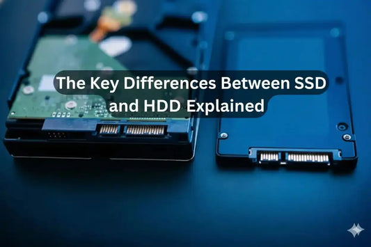 Close-up view of an HDD and SSD placed side by side for storage comparison
